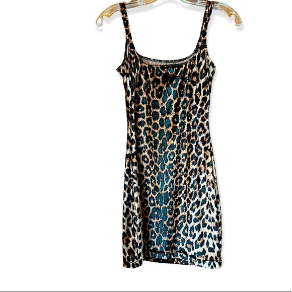 Stretch velour leopard print tank dress / nightgown animal print - Picture 2 of 5